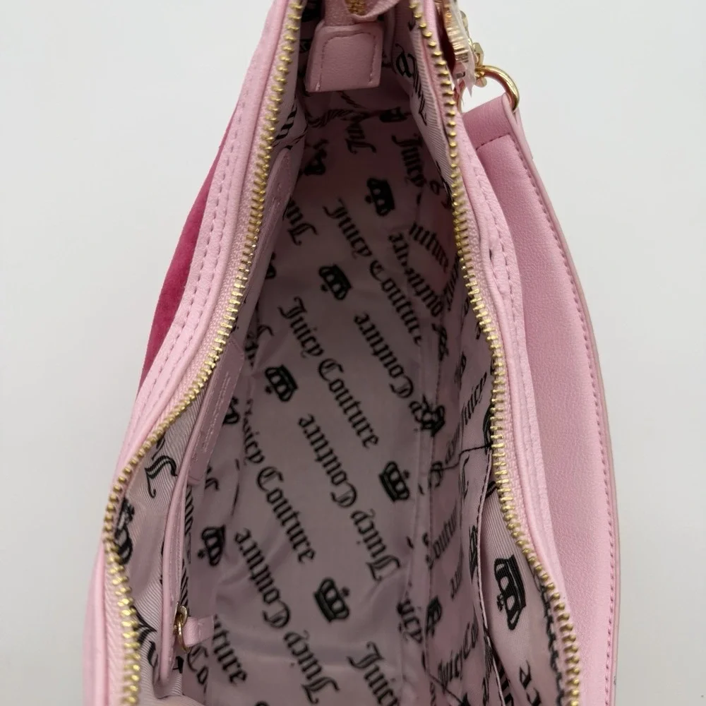 Juicy Couture Dreamy Shoulder Bag & Matching Zip Card Case Raspberry Velour NWT